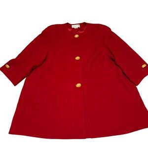 Ellen Kaye Red Wool Blazer Jacket Gold Button Classic Business Career 22W
